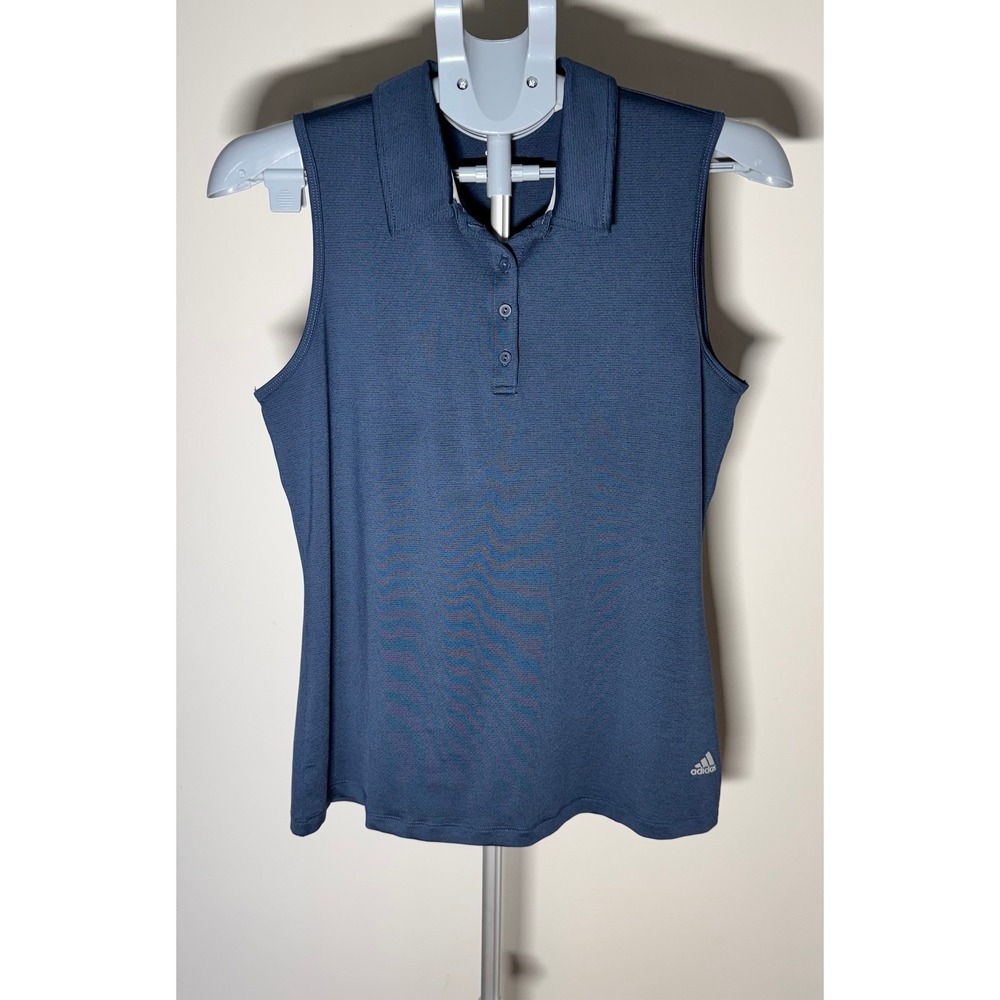 Adidas Golf Womens Sleeveless Polo Shirt Navy Blue Textured Knit Size M RN88387